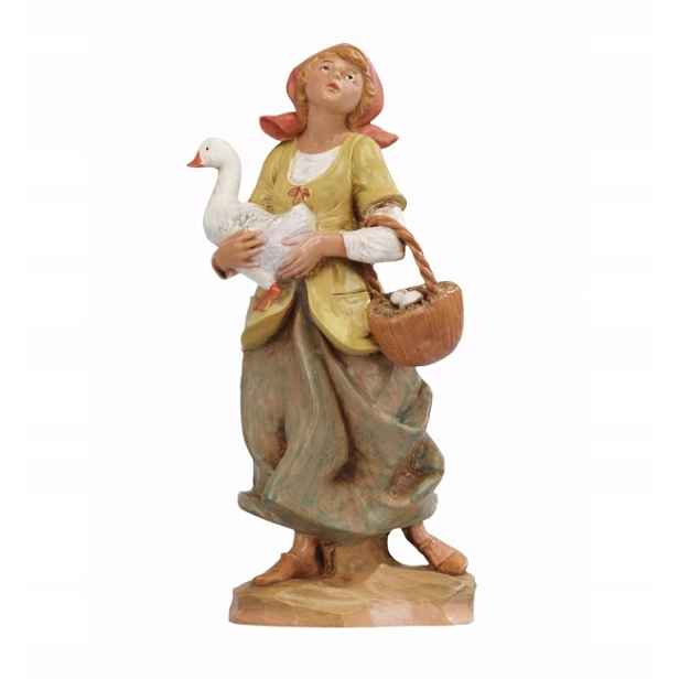 Žena S Košem A Husou Italská Figurka od firmy Fontanini pro postavy o výšce 19 Cm