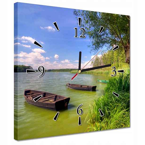 Nástěnné hodiny 30x30 Jezero Lodě Krajina