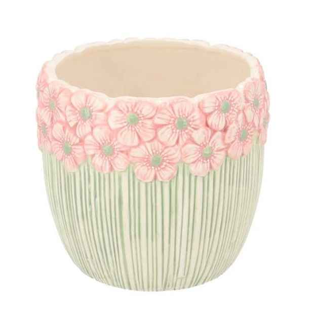 Růžovo-zelený obal na květináč s reliéfem květů Jane Flower - Ø 13*11cm daan kromhout