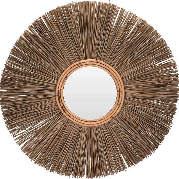 Zrcadlo Nástěnné Kulaté Boho Zářivý Rám Proutí Hnědé Ø66 CM