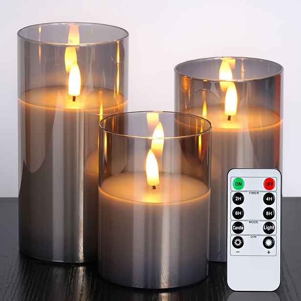 TEMU 3 ks Realistické Bezplamenné LED Svíčky s Dálkovým Ovládáním a Časovačem - 4"/5"/6" Pilířové Svíčky na Baterie, Efekt Plamene, Bez Zapojení do