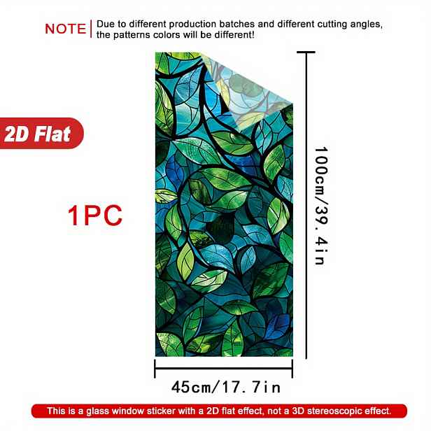 TEMU 1 Role 2D Skleněné Listové Okenní Fólie, 45×100 cm, Matný PVC Materiál, Elektrostatická Dekorační Samolepka na Okna, Nelepivá Nálepka pro Domov,