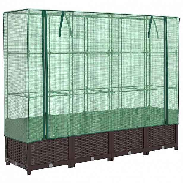 vidaXL Vyvýšený záhon se skleníkem ratanový vzhled 160 x 40 x 138 cm