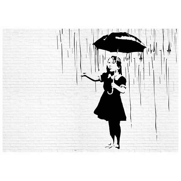 Fototapeta Banksy Dívka déšť deštník šedá 254x184 lepidlo