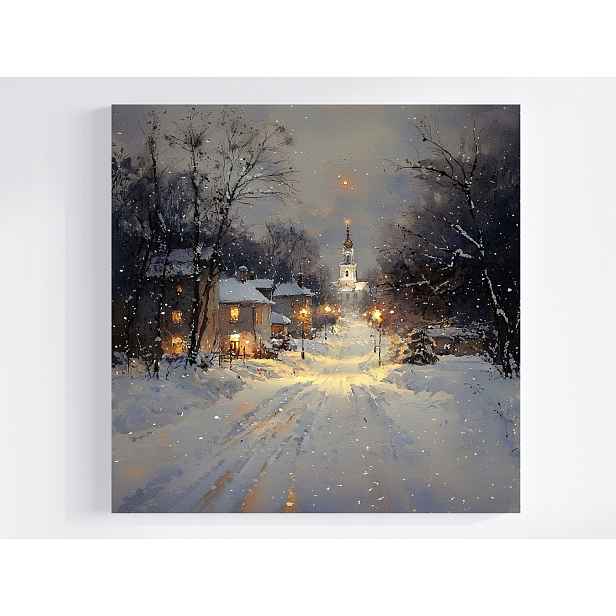 Obraz Na Plátně Canvas Zima Sníh Závěje Městečko Ulice Kostel 50x50