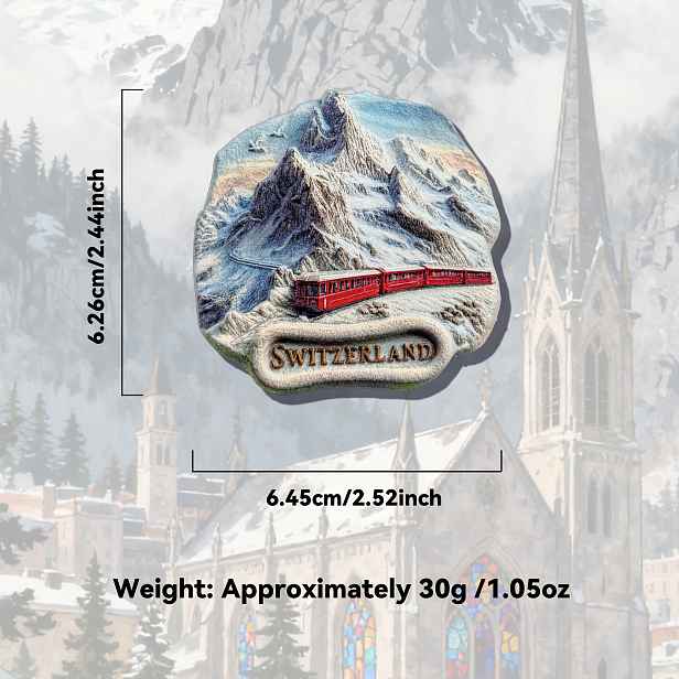 TEMU 1 Švýcarský magnet na lednici, Červený vlak, 3D reliéfní pryskyřičné řemeslo, kreativní dekorace do kuchyně, exkluzivní 3D magnetický PVC magnet