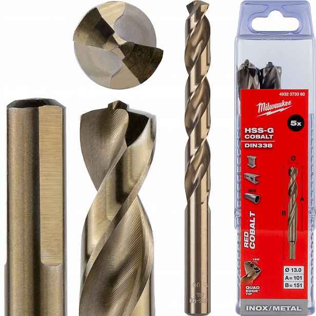 Vrtáky do kovu kobaltové 13 mm 5ks z nerezové oceli Milwaukee Cobalt