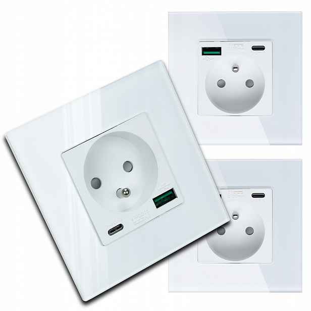 3x Moderní Bílá Elektrická Zásuvka Sklo S Vestavěnou Usb Nabíječkou