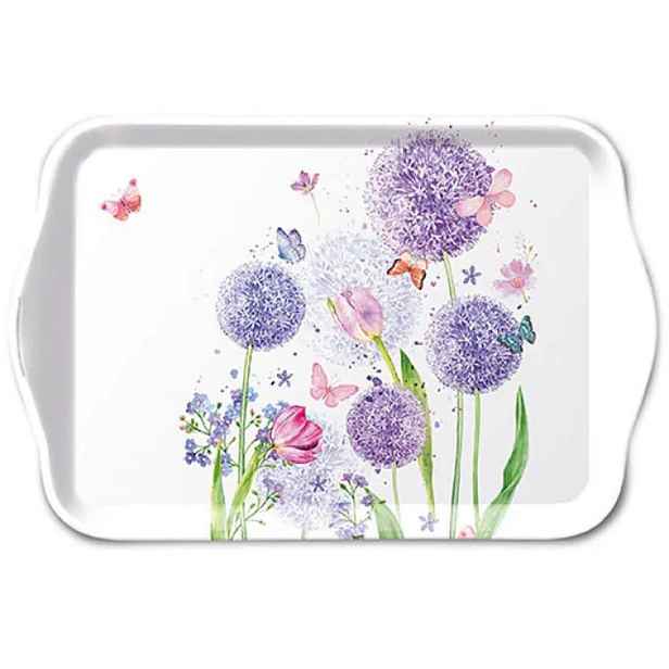 Bílý melaminový tácek s okrasným česnekem Flower Beauty - 13*21 cm Ostatní