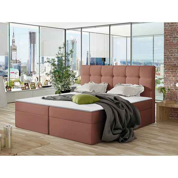 Boxspringová manželská postel 180x200 CLARA - růžová + topper ZDARMA