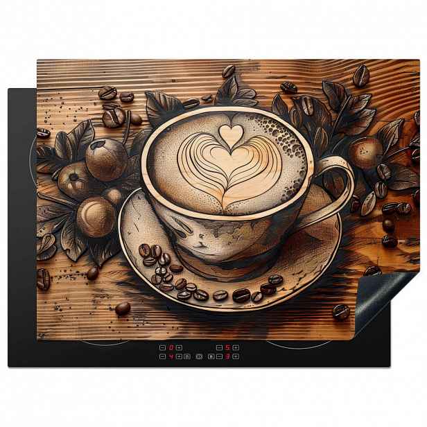 MuchoWow KRYT NA INDUKČNÍ DESKU Káva - Vintage - hnědá - šálek - dřevo 70x52 cm