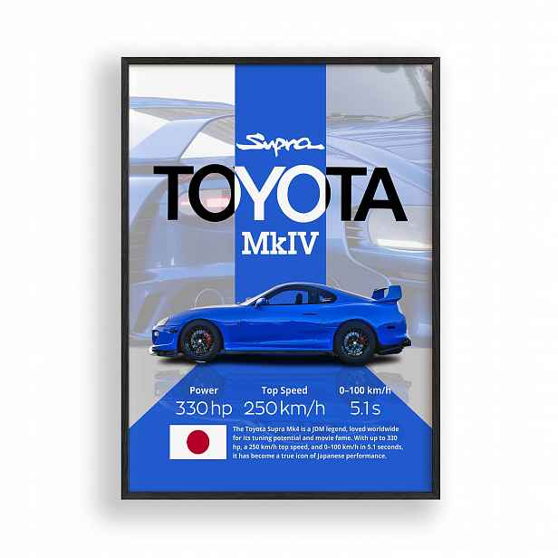 Obraz Auto Toyota Supra MK4 Plakát Rámeček Dřevěný Černý 30x42 cm