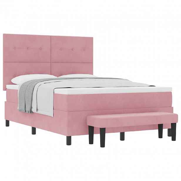 vidaXL Postel s boxspringem s polštářem Růžová 190 x 140 cm samet