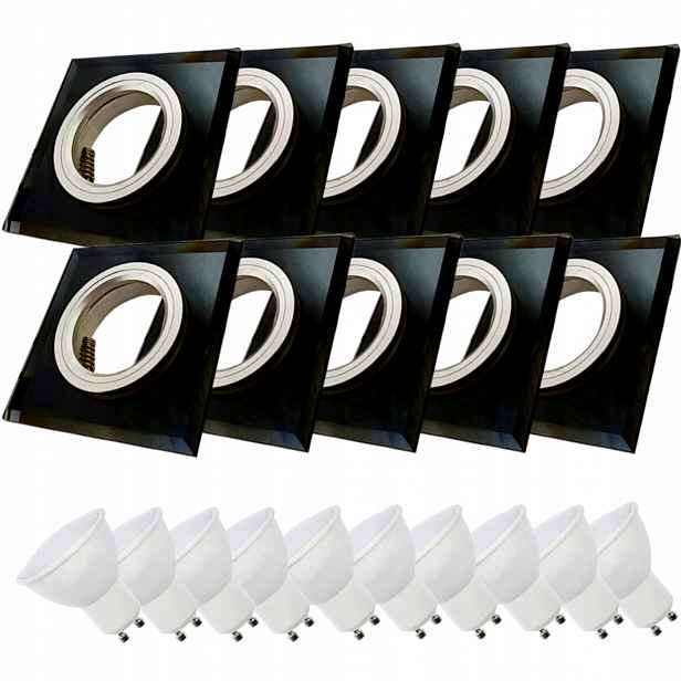 10x Černá Stropní Lampa Halogenová Objímka Sklo Led Žárovky 10W