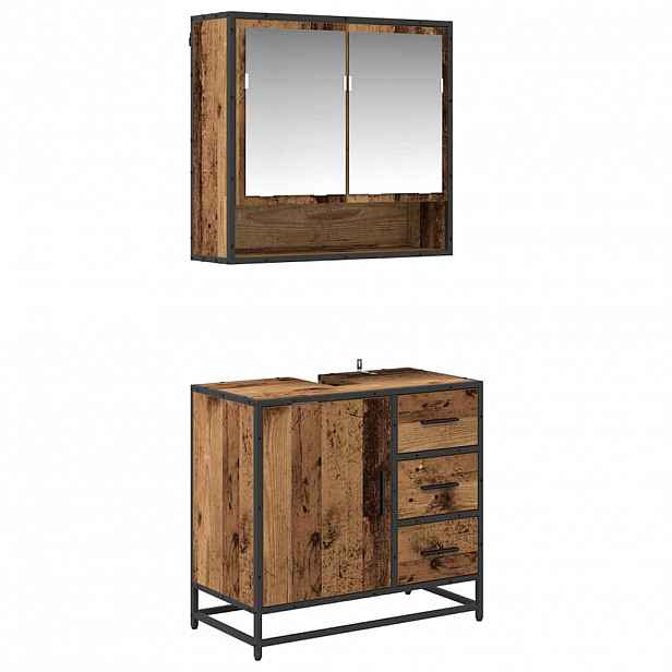 vidaXL Sada koupelnového nábytku 2 ks Staré dřevo 65 x 33 x 60 cm