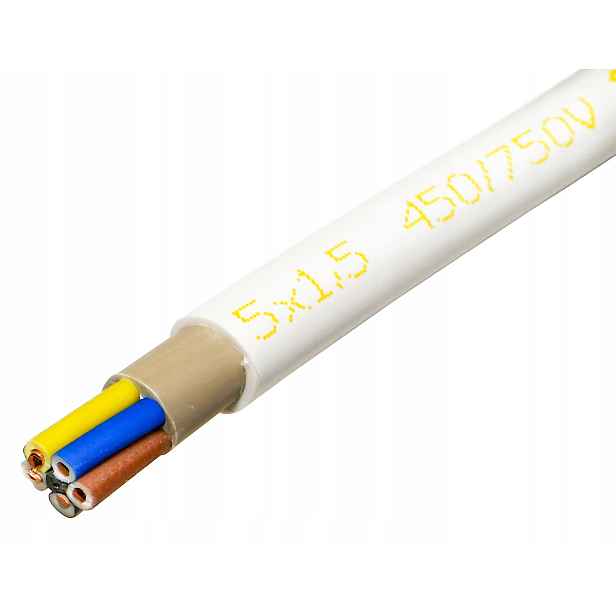 Hotový úsek 10 m, kulatý bílý kabel Ydy 5x1,5 mm, drát 10 m