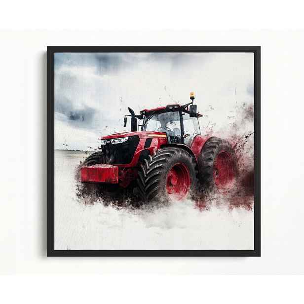 Obraz Rám American Box Červený Traktor Farma Pole Zemědělský Traktor 50x50