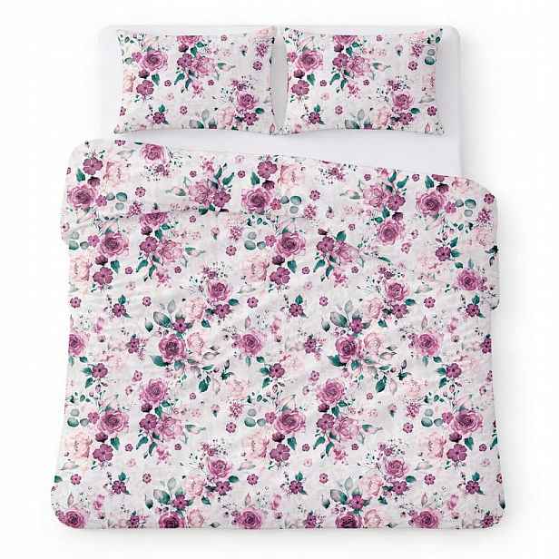 Povlečení bavlněné 180x200 bílé s růžovými květy romantické Cotton Home