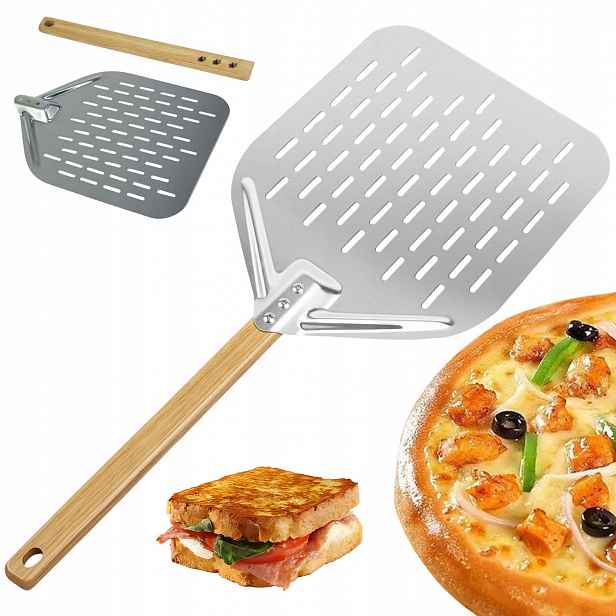 Široká Perforovaná Lopata Na Pizzu A Těsto Z Chleba Dřevěná Rukojeť 30 X 40 CM