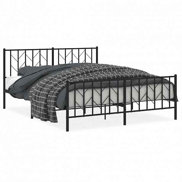 vidaXL Kovový rám postele bez matrace s nožním čelem černý 160x200 cm