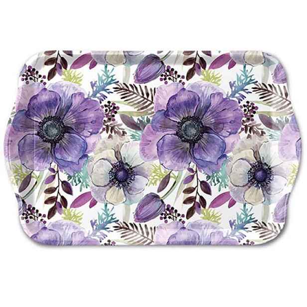 Bílý melaminový tácek s fialovými sasankami Purple Dream - 13*21 cm Ostatní