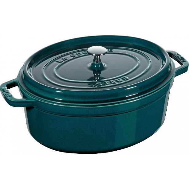 Oválný litinový hrnec s poklicí Staub Cocotte, mořská modř, 37 cm / 8 l