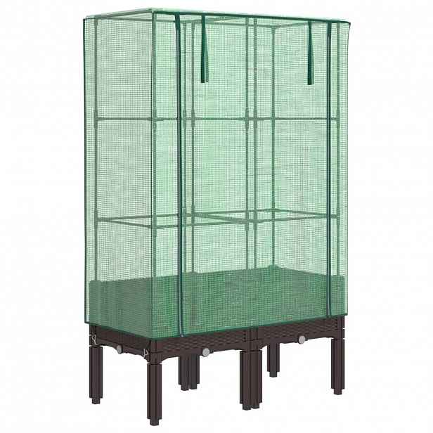 vidaXL Vyvýšený záhon se skleníkem ratanový vzhled 80 x 40 x 140 cm