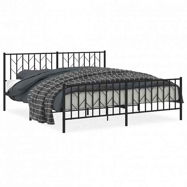 vidaXL Kovový rám postele s hlavovým a nožním čelem černý 183 x 213 cm