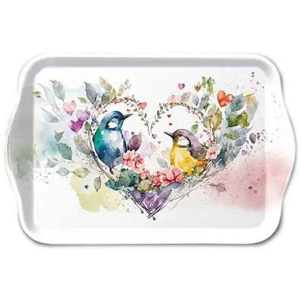 Bílý melaminový tácek s ptáčky Loving Birds - 13*21 cm Ostatní