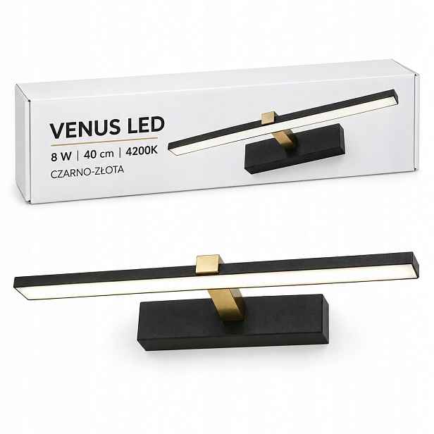 Lampa do zrcadla Venus 8W 40 cm černo-zlatá, nástěnné Led svítidlo 4200K IP44 580lm