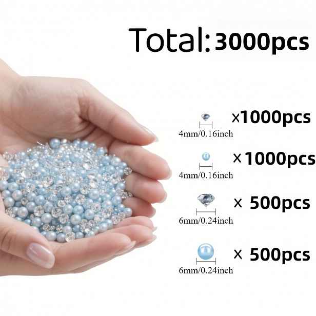 TEMU 3000 ks imitace perel a diamantů - Vhodné pro výplň váz, svatební dekorace, narozeninové středové dekorace, stolní květinové aranžmá, DIY