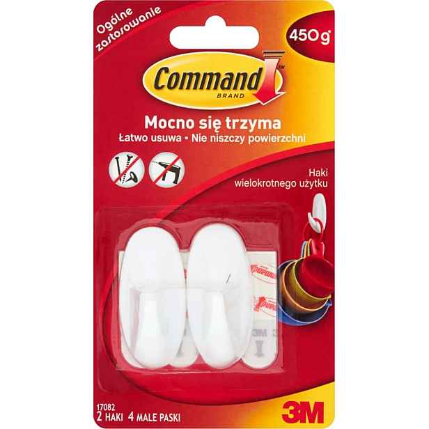 3M Command 17082 designový oválný plastový háček malý 2ks, lepicí pásky 4ks
