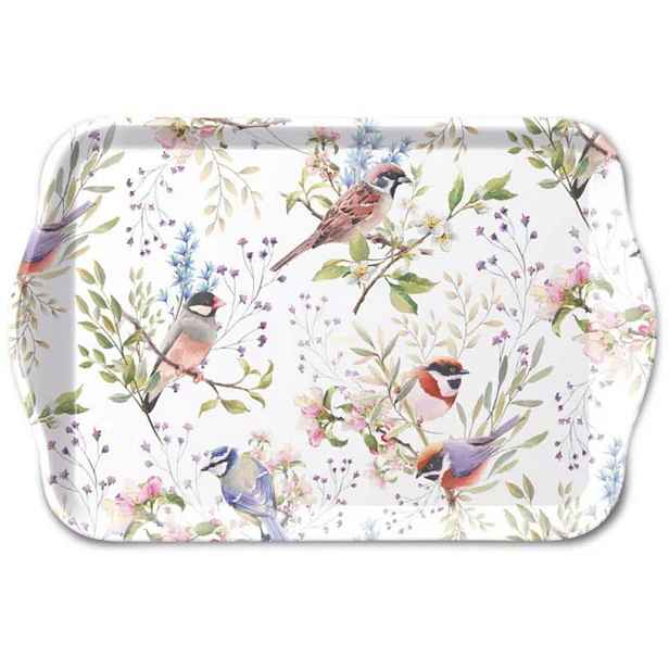 Bílý melaminový tácek s ptáčky Busy Birds - 13*21 cm Ostatní