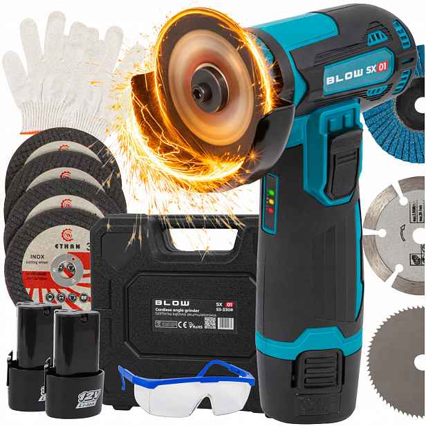 Úhlová Bruska Akumulátorová 900W 12V 19500 Rpm 7x Kotouč 2x Aku Kufr