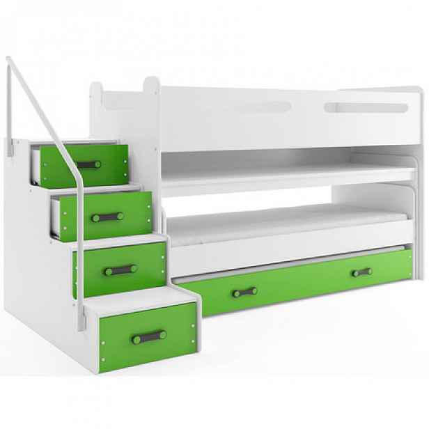 Dětská patrová postel s výsuvnou postelí MAX I 80x200 cm - bílá Zelená