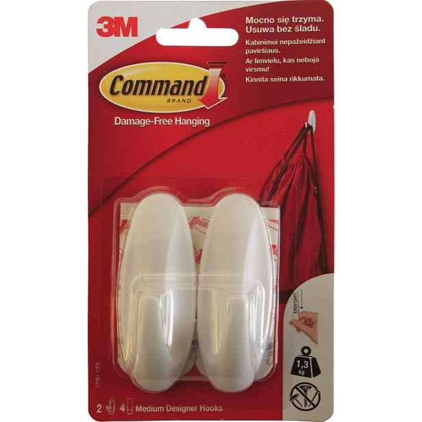 3M Command 17081 Designový oválný plastový lepicí háček střední 2ks, lepicí pásky 4ks
