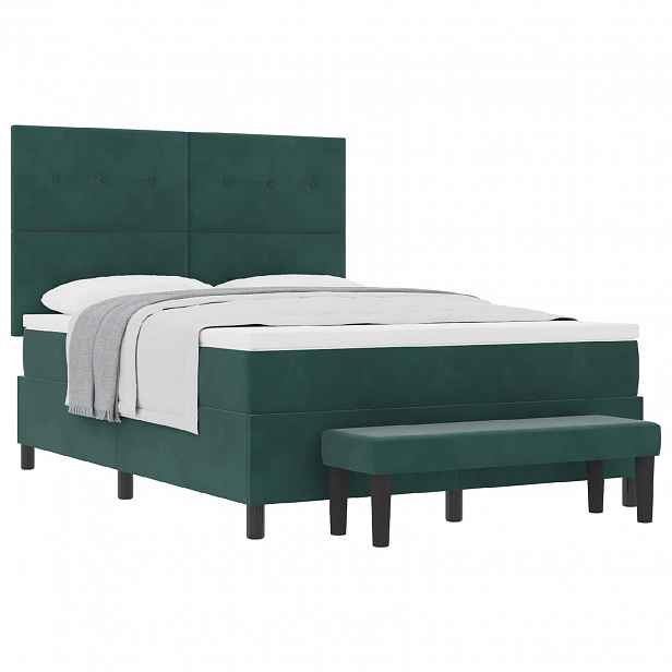 vidaXL Postel s boxspringem s čelo Tmavě zelená 200 x 140 cm samet