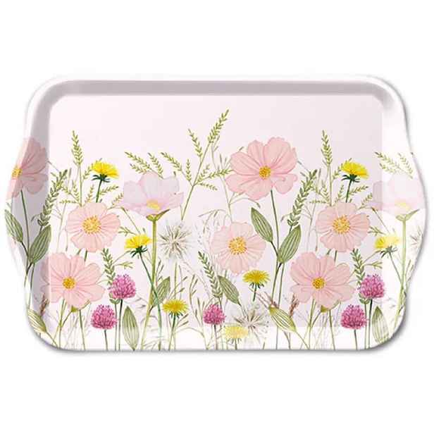 Bílý melaminový tácek s růžovými květy Flowers Pink - 13*21 cm Ostatní