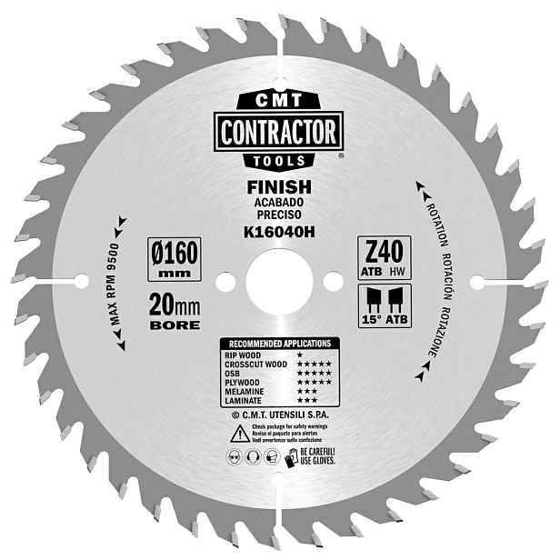Cmt Pila pro univerzální řezání dřeva K Contractor D160 d20 K2,2 c1,4