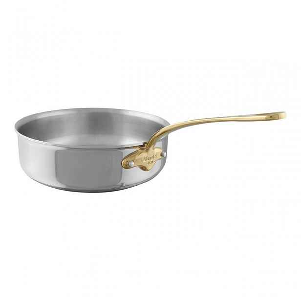 Mauviel Nerezová pánev na soté s bronzovou rukojetí a pomocným uchem M’Cook B, 28 cm / 5,6 l 351128