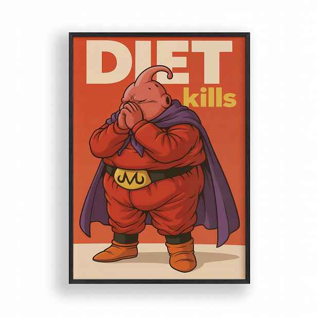 Obraz Dragon Ball Majin Buu Dieta Plakát Rámeček Dřevěný Černý 30x42 cm