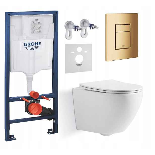 Podomítkový Wc set Grohe s mísou Blatna Tornado a zlatým tlačítkem