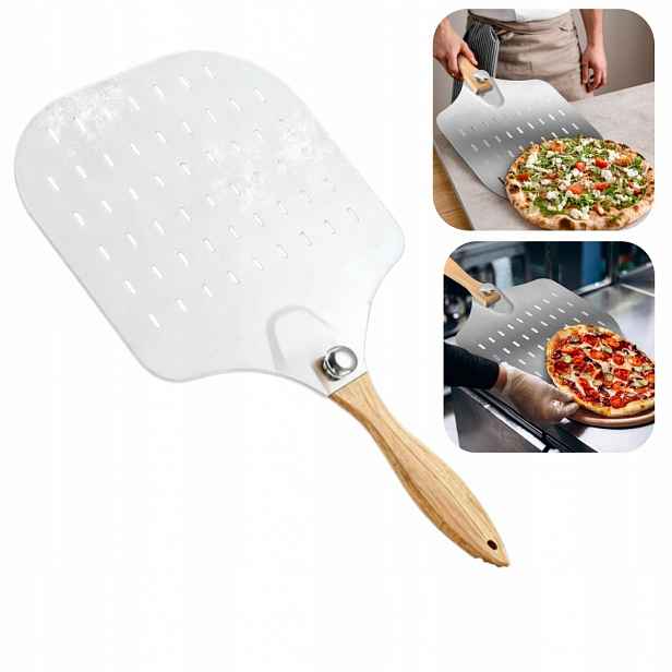 Lopata na pizzu, špachtle na pizzu s dřevěnou rukojetí, špachtle na otáčení