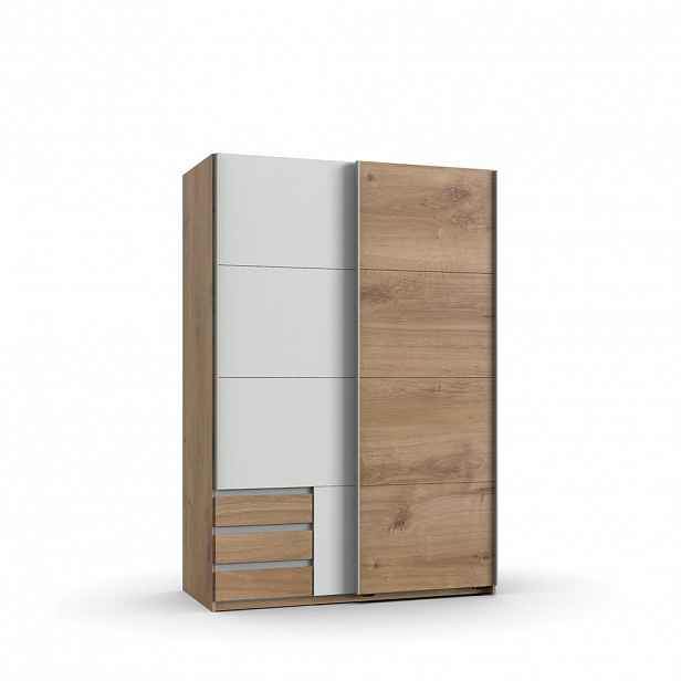 luma-home SKŘÍŇ S VZDUŠNÝMI DVEŘMI, 2dveřová, 135 × 65 × 198 cm (Š×H×V), šatní skříň s viditelnými zásuvkami v dekoru dubu, 1x dveře v bílé barvě / 22