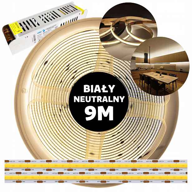 Pásek Led Cob kontinuální neonová linka s napájecím zdrojem neutrální bílá 12V 9M