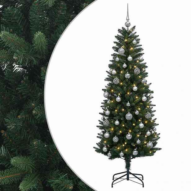 vidaXL Umělý vánoční stromek s baňkami 150 cm 150 LED Teplá bílá