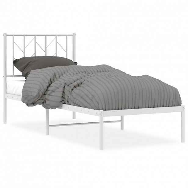 vidaXL Kovový rám postele bez matrace s čelem bílý 75 x 190 cm