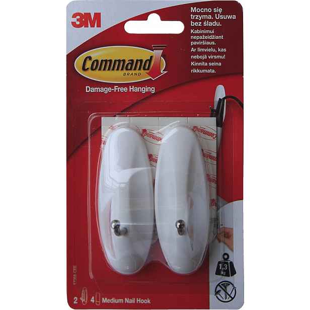 3M Command 17068 Oválné plastové háčky střední 2ks, lepicí pásky 4ks