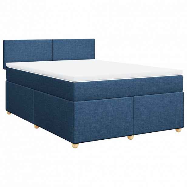 vidaXL Box spring postel s matrací modrá 160x200 cm textil