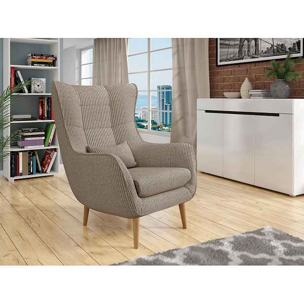 Designové křeslo ušák LEVI - tmavé béžové